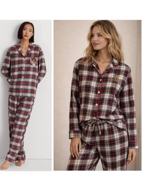 Ralph Lauren 2-Piece Plaid Monogram Cotton Pajama Set